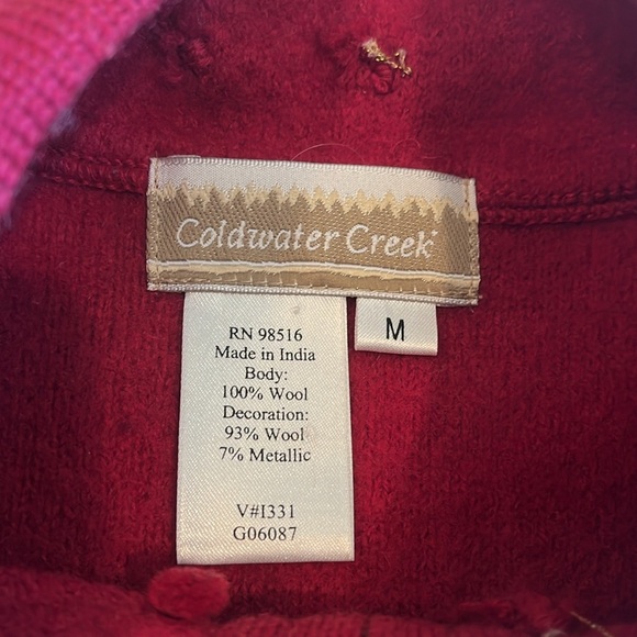 100% Wool Front Zip Sweater Jacket Women’s Medium Red Gold Stitching Cord Warm - Picture 3 of 17